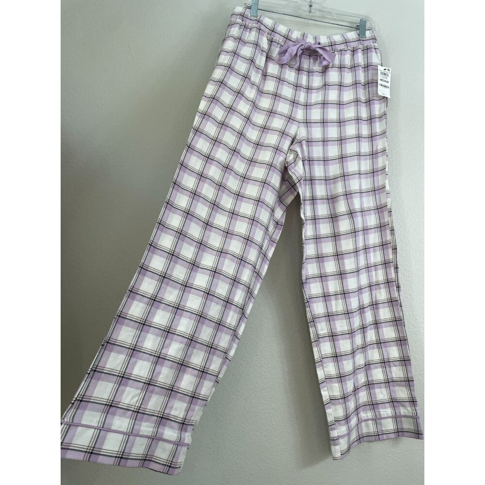 NEW State‎ Of Day Womens Medium Purple Plaid Lounge Pants Drawstring Pajama